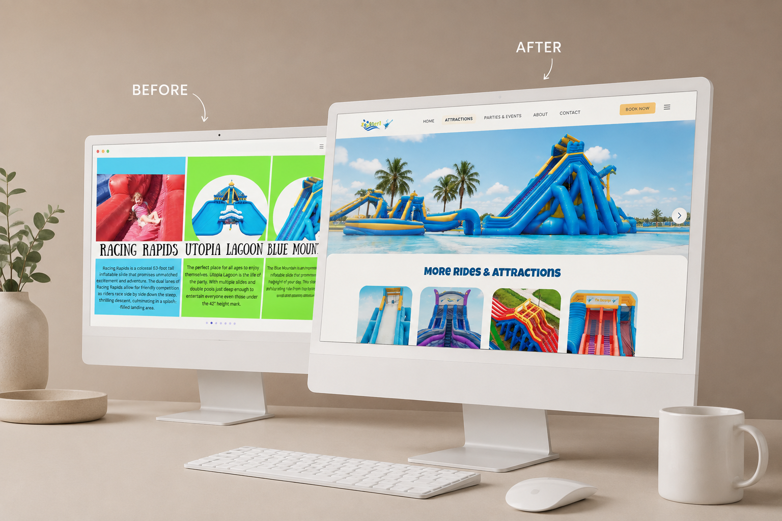 Before and after website redesign by LUCKI MEDIA