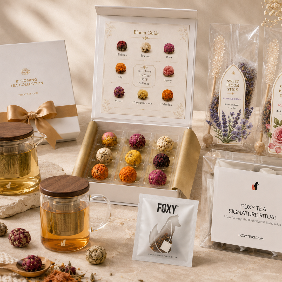 Foxy Tea packaging, branding and product graphic design collection