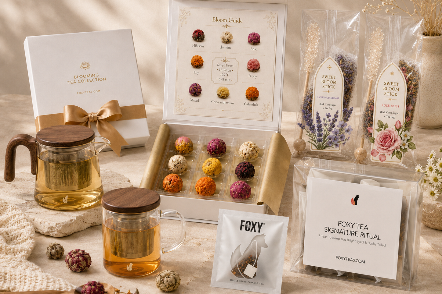 Foxy Tea packaging, branding and product graphic design collection