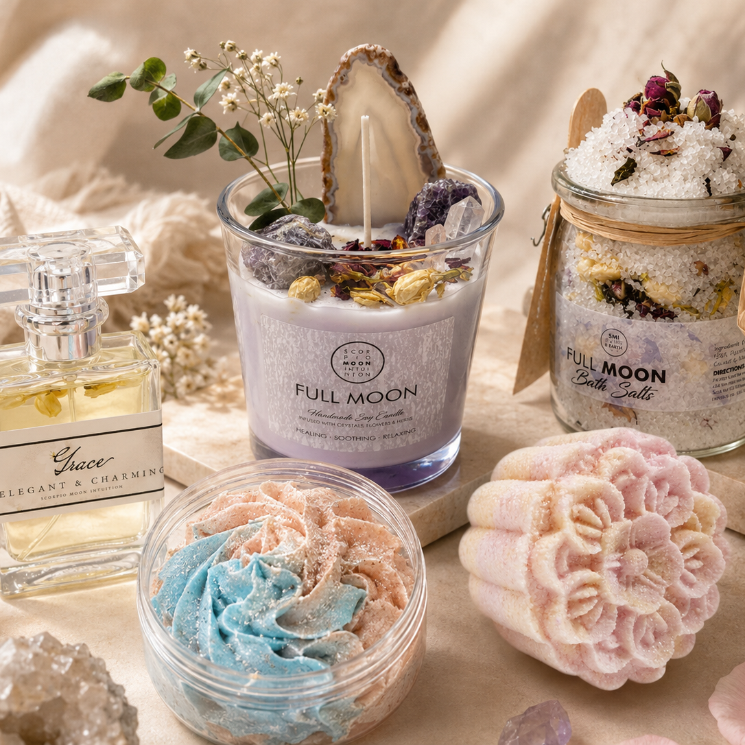 SMI Beauty & Bath Full Moon collection product packaging and graphic design
